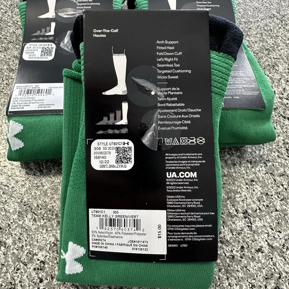 Under Armour Soccer Socks Youth L Lot 3 Pairs Kids 13.5-4.5Y OTC Cushioned Green - Picture 4 of 5